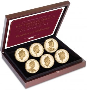st qeii portrait gold set in box with cert 289x300 - ST QEII Portrait Gold Set in Box with Cert