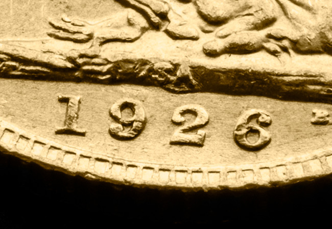 George V 1926 SA Mint Sov SA Close Up - Making a mark – The hidden symbols on coins