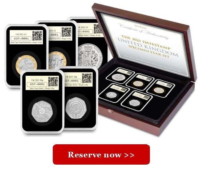 Datestamp UK Specimen Yearset 2021 reserve now - UK 2021 Coin Release