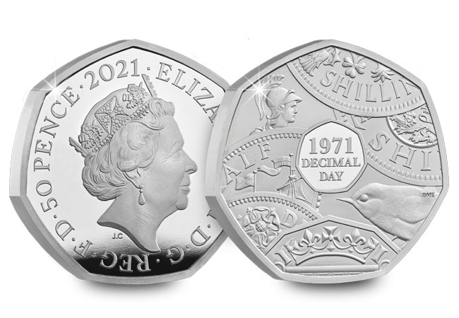 The day that changed UK coinage forever UK 2021 Decimal Day 50p Silver Proof Coin - The day that changed UK coinage forever