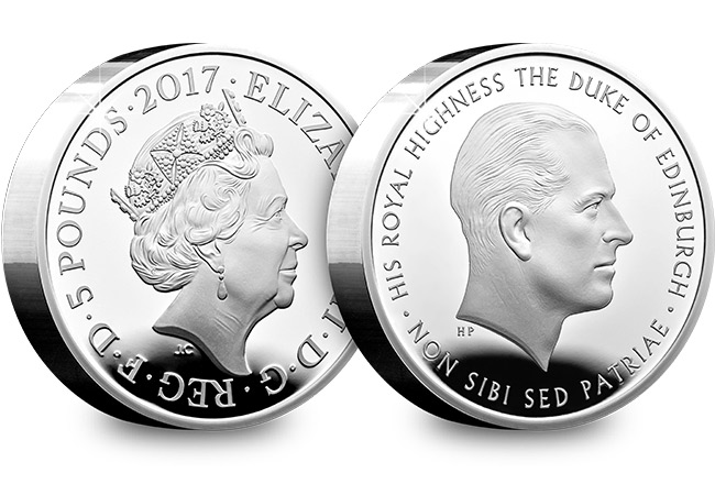 UK 2017 Prince Philip Life of Service Silver Proof Piedfort 5 Pound Coin Obverse Reverse - In memory – The coins of Prince Philip