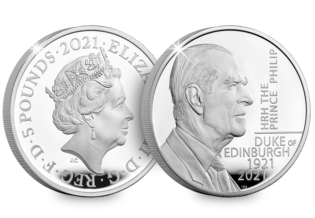 UK 2021 Prince Philip 5 Pound Silver Proof Coin Product Images Coin Obverse Reverse - How Prince Philip designed his own memorial coin