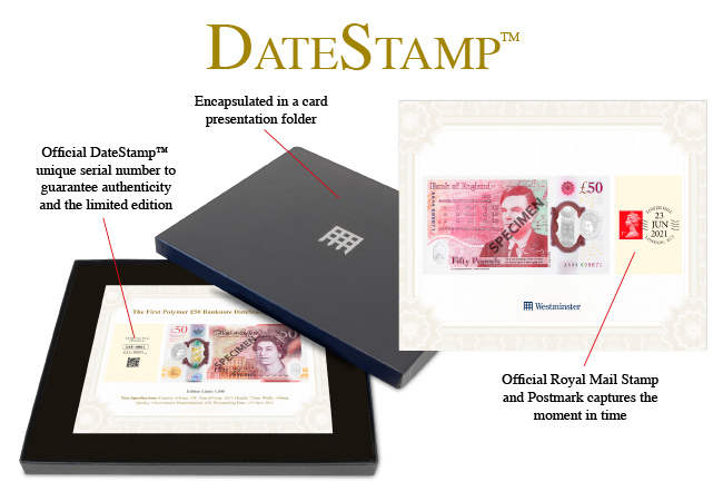 The First 50 Pound Polymer Banknote DateStamp Issue Product Images DateStamp Information - Dissecting a Design: Britain's most secure banknote