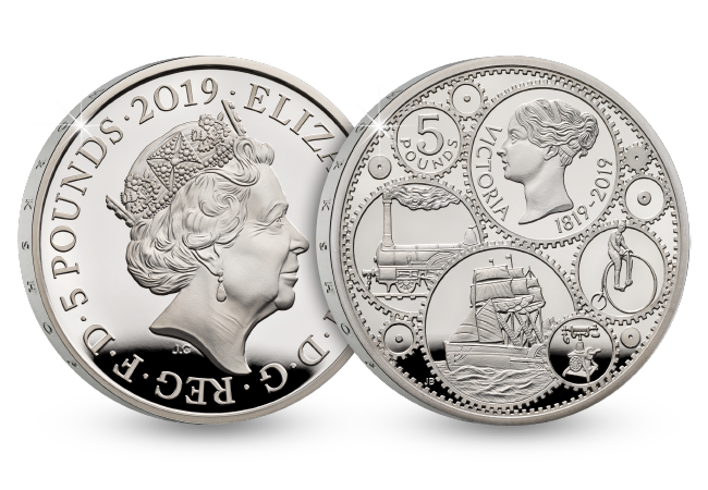 UK 2019 Victoria 5 Silver Proof Obverse Reverse - Technological advances of Victorian Britain, celebrated on a £5 coin