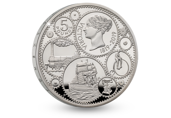 UK 2019 Victoria 5 Silver Proof reverse - Technological advances of Victorian Britain, celebrated on a £5 coin