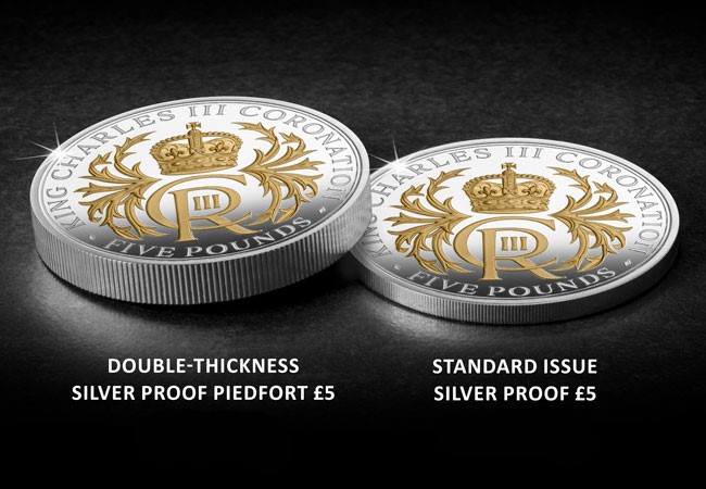 King Charles III Coronation Silver Piedfort 5 Pound Product Images Comparison with Silver - A Royal Celebration like no other and a coin range to match