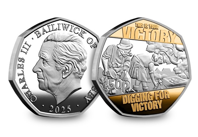 Commemorating the 80th Anniversary of VE Day with a Stunning 50p Collection 2025 guernsey ve day digging invert obv rev 1 - Commemorating the 80th Anniversary of VE Day with a Stunning 50p Collection