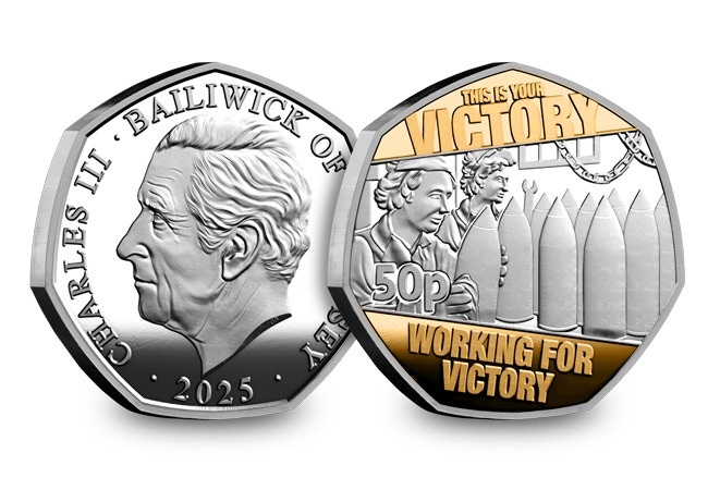 Commemorating the 80th Anniversary of VE Day with a Stunning 50p Collection 2025 guernsey ve day working invert obv rev 1 - Commemorating the 80th Anniversary of VE Day with a Stunning 50p Collection
