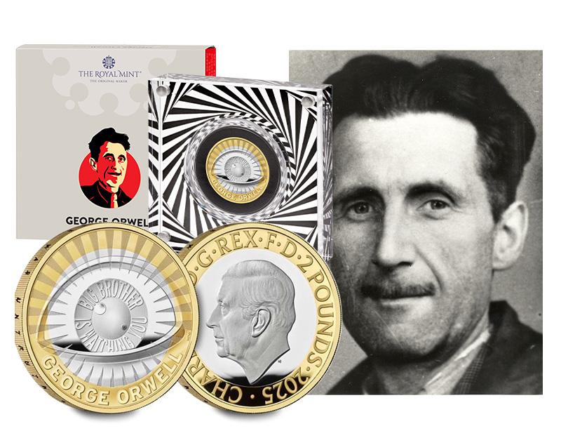 George Orwell Silver prood 2 coins - Own the New UK George Orwell &pound;2 Coin &ndash; Big Brother is Watching You