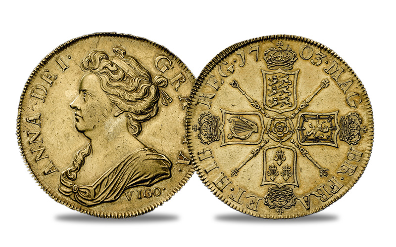 1703 Queen Anne Vigo Five Guineas - The Rarest Coins in British History